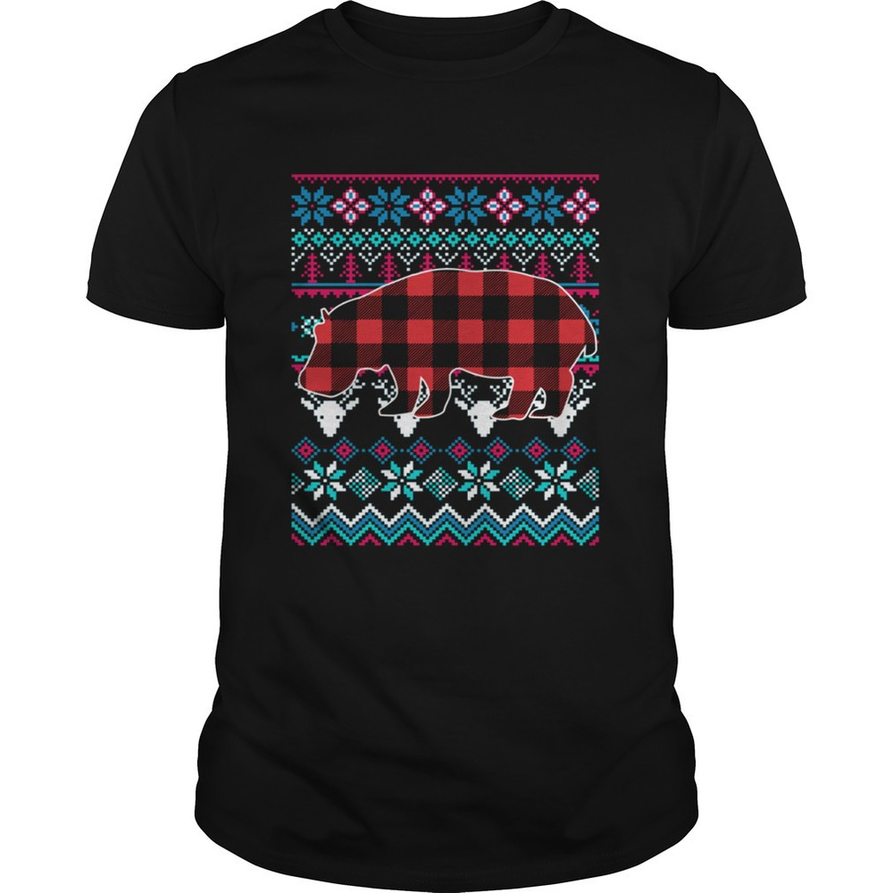 Red Plaid Hippo Ugly Christmas Shirt